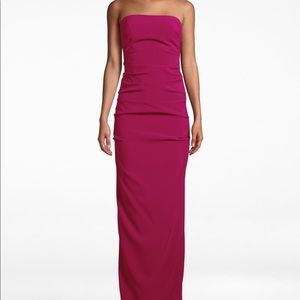 Stretch Crepe Tuck Strapless Gown